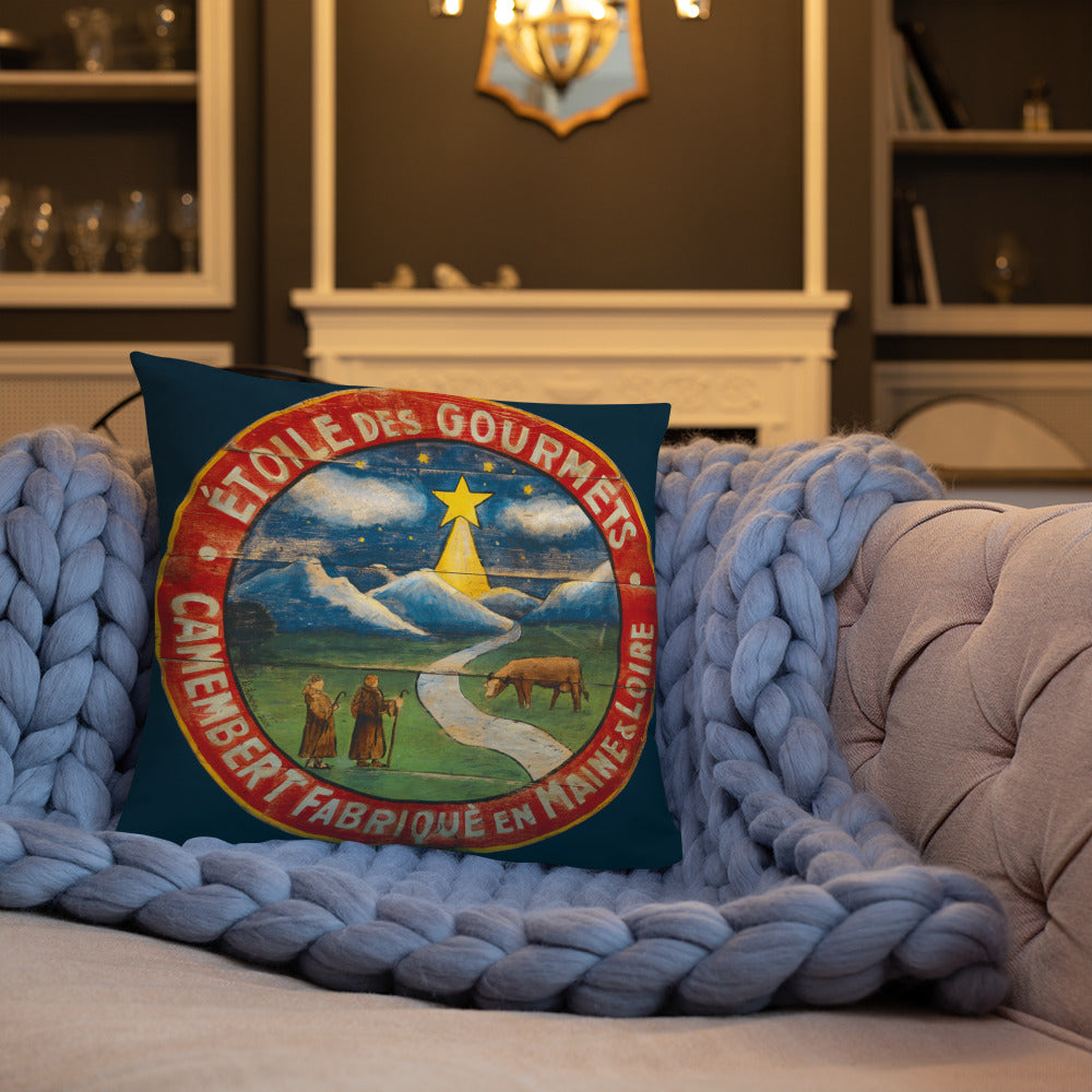 Christmas Star Throw Pillow on Blue 18 x 18