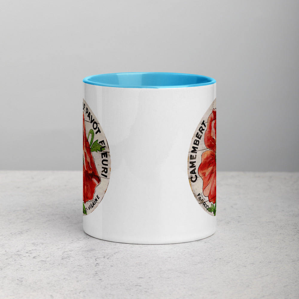 Red Poppy on cream Mug with Color Inside
