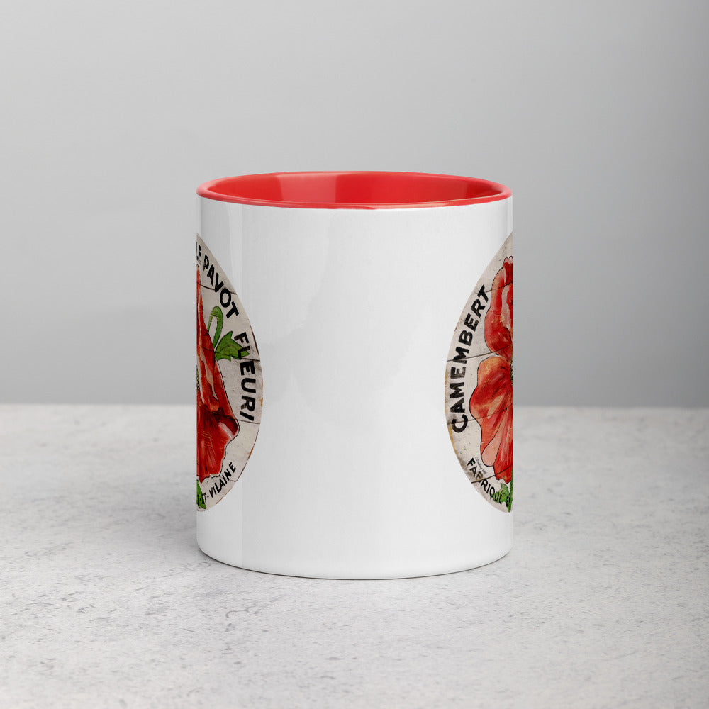 Red Poppy on cream Mug with Color Inside