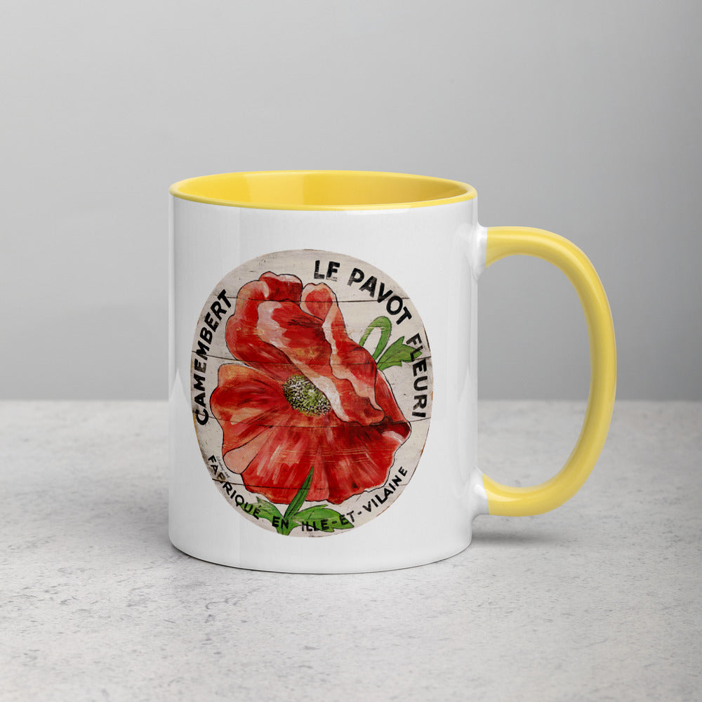 Red Poppy on cream Mug with Color Inside