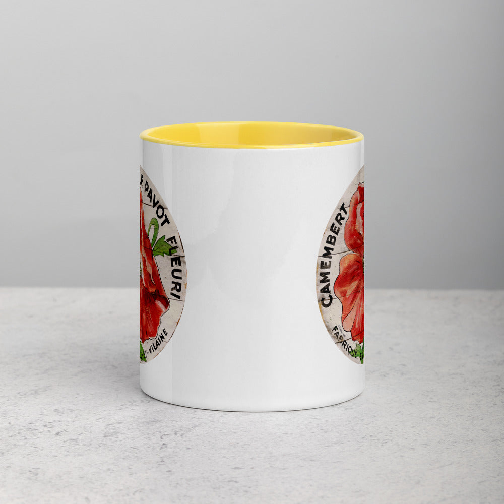 Red Poppy on cream Mug with Color Inside