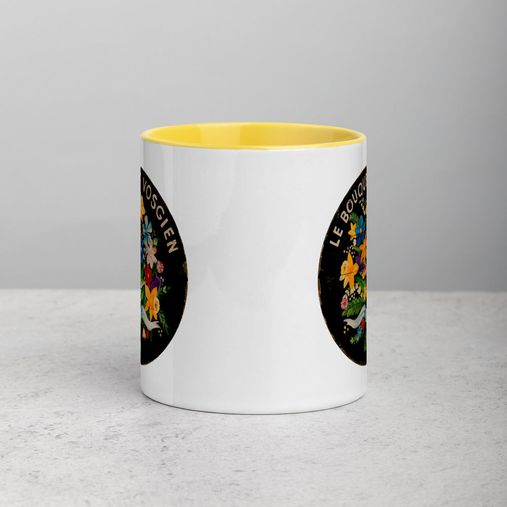 Bouquet of Flowers on Black Mug with Color Inside
