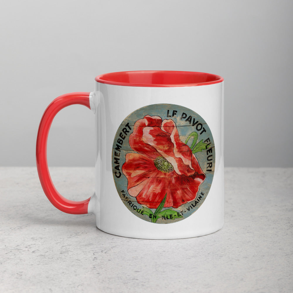 Red Poppy on blue Mug with Color Inside