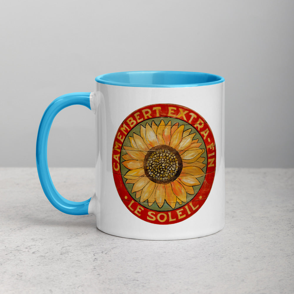 Yellow Sunflower on Sage Mug with Color Inside