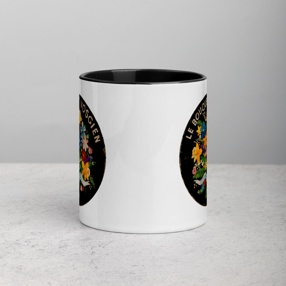 Bouquet of Flowers on Black Mug with Color Inside
