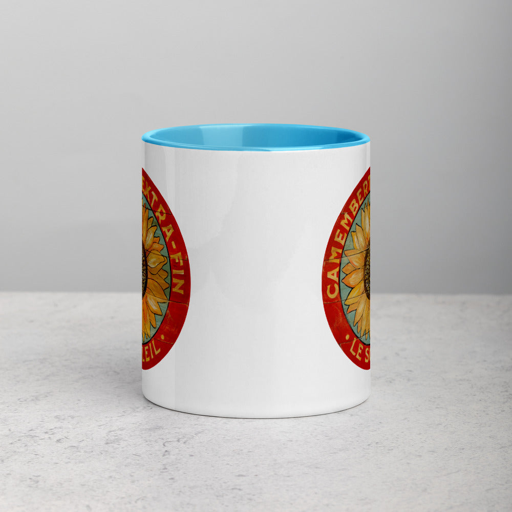 Yellow Sunflower on Blue Mug with Color Inside