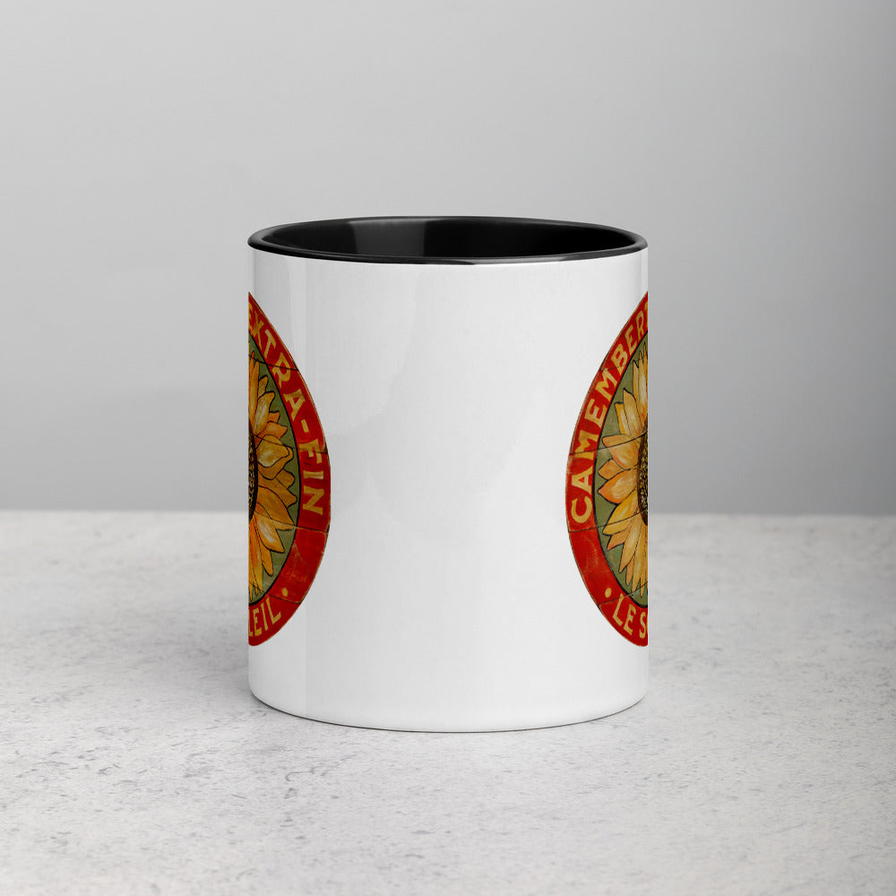 Yellow Sunflower on Sage Mug with Color Inside