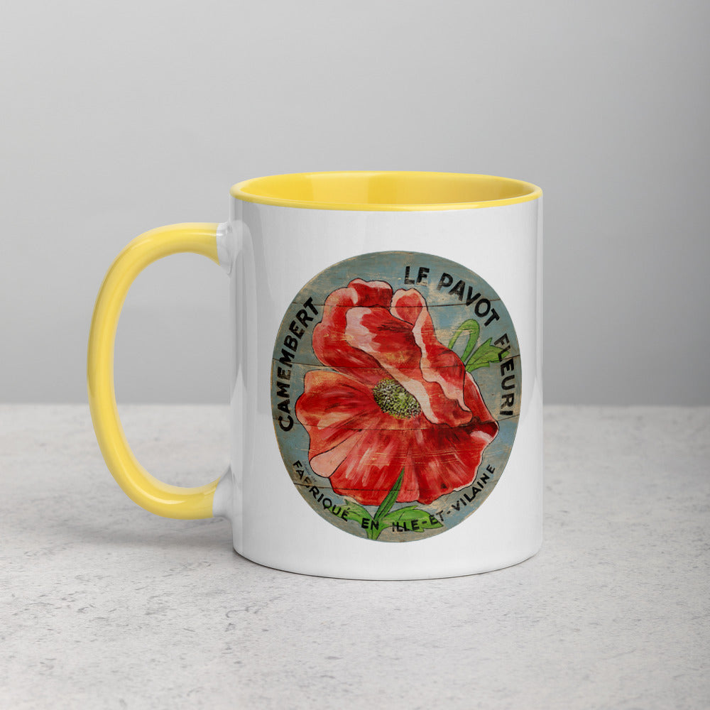 Red Poppy on blue Mug with Color Inside