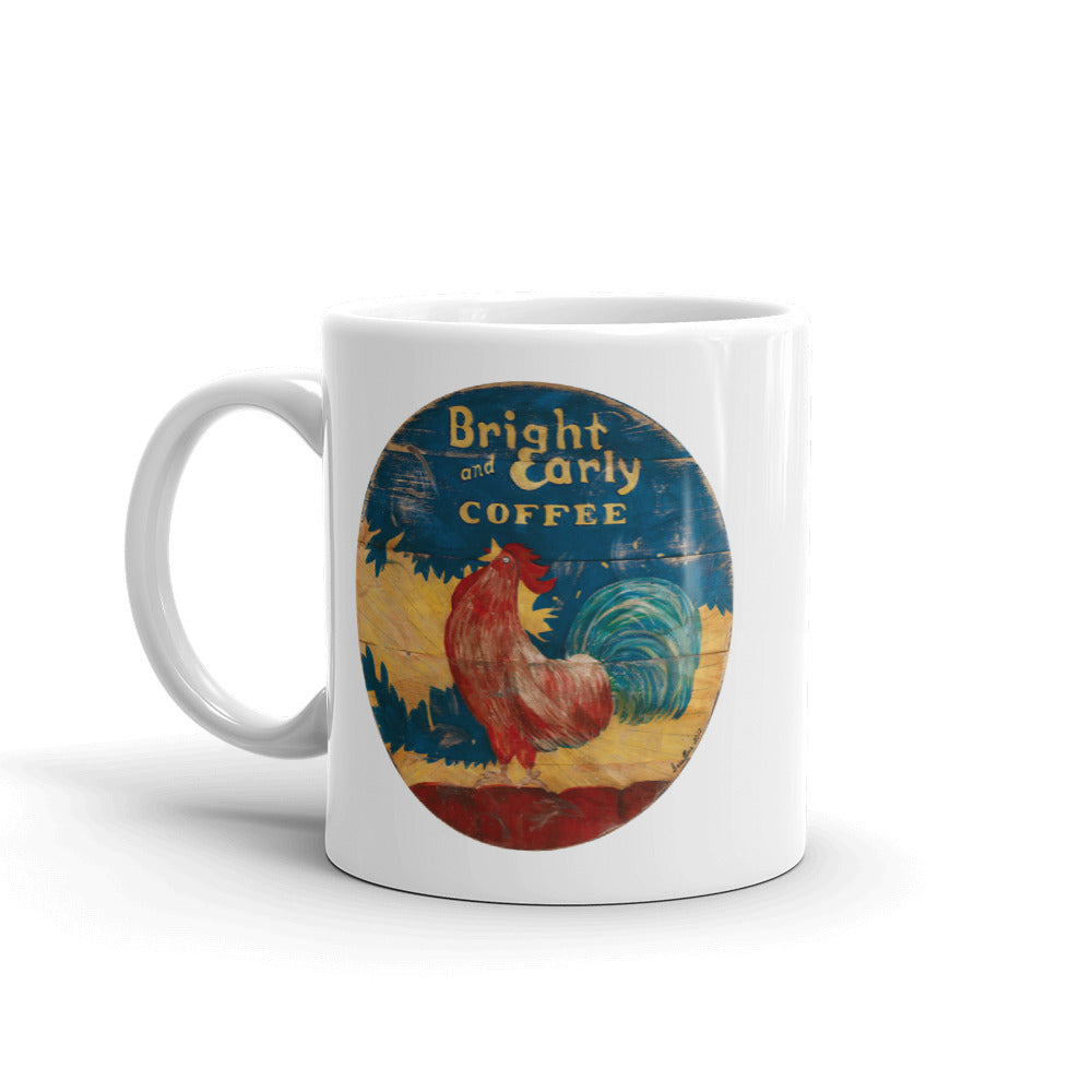 Bright & Early Rooster White Glossy Mug