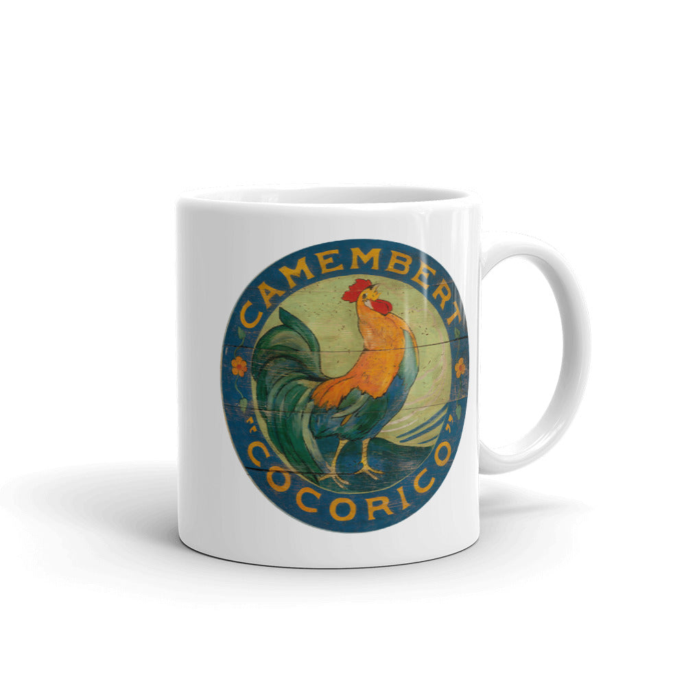 Blue Rooster White Glossy Mug