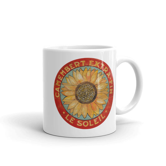 Yellow Sunflower on Blue White Glossy Mug