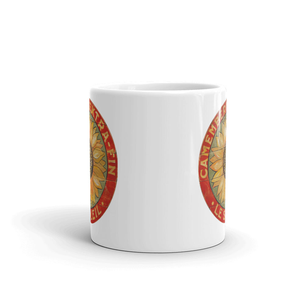 Yellow Sunflower on Sage White Glossy Mug