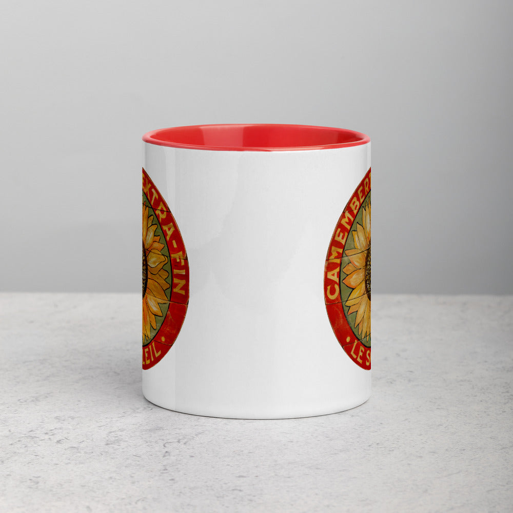 Yellow Sunflower on Sage Mug with Color Inside