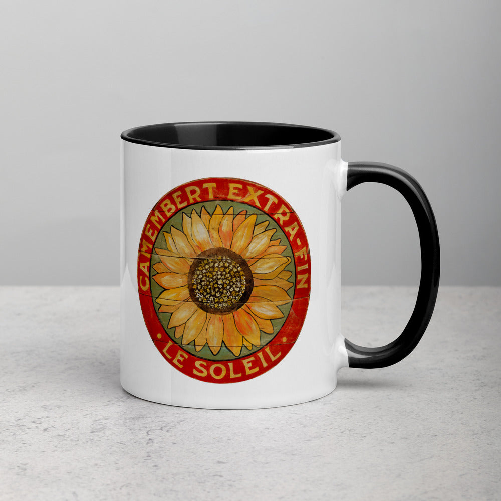 Yellow Sunflower on Sage Mug with Color Inside