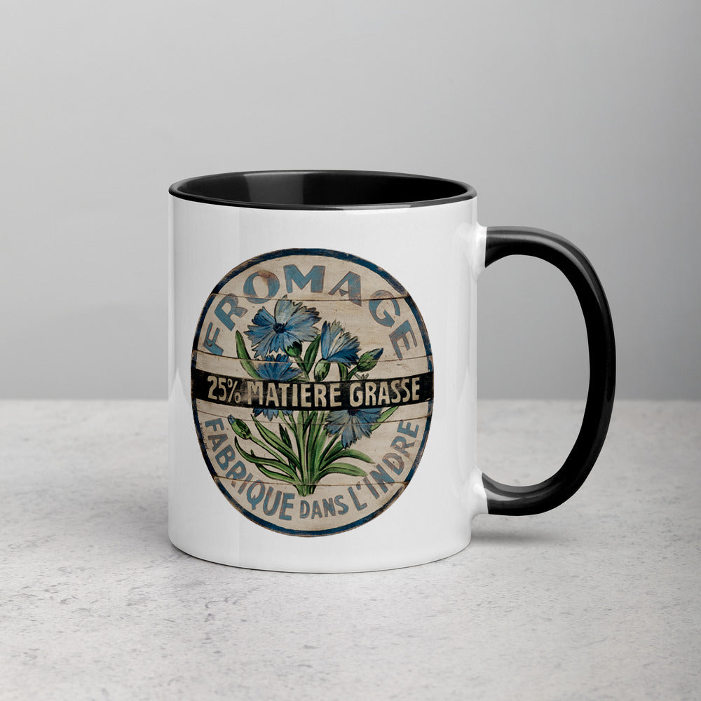 Blue and White Flower Mug with Color Inside