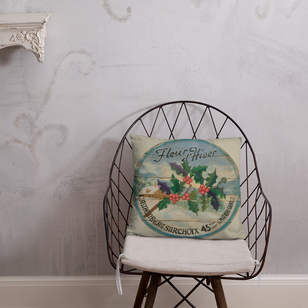 Winterberry Holly on Cream Pillow 18 x 18