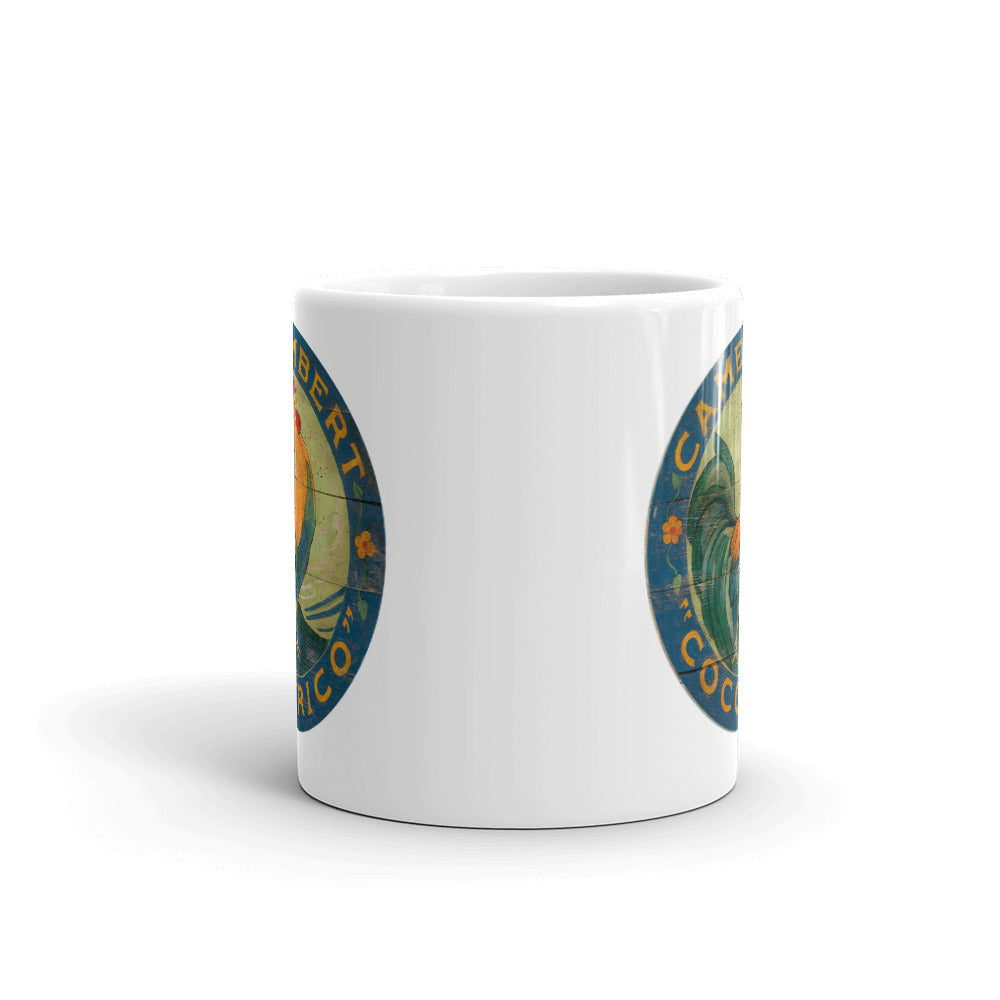 Blue Rooster White Glossy Mug