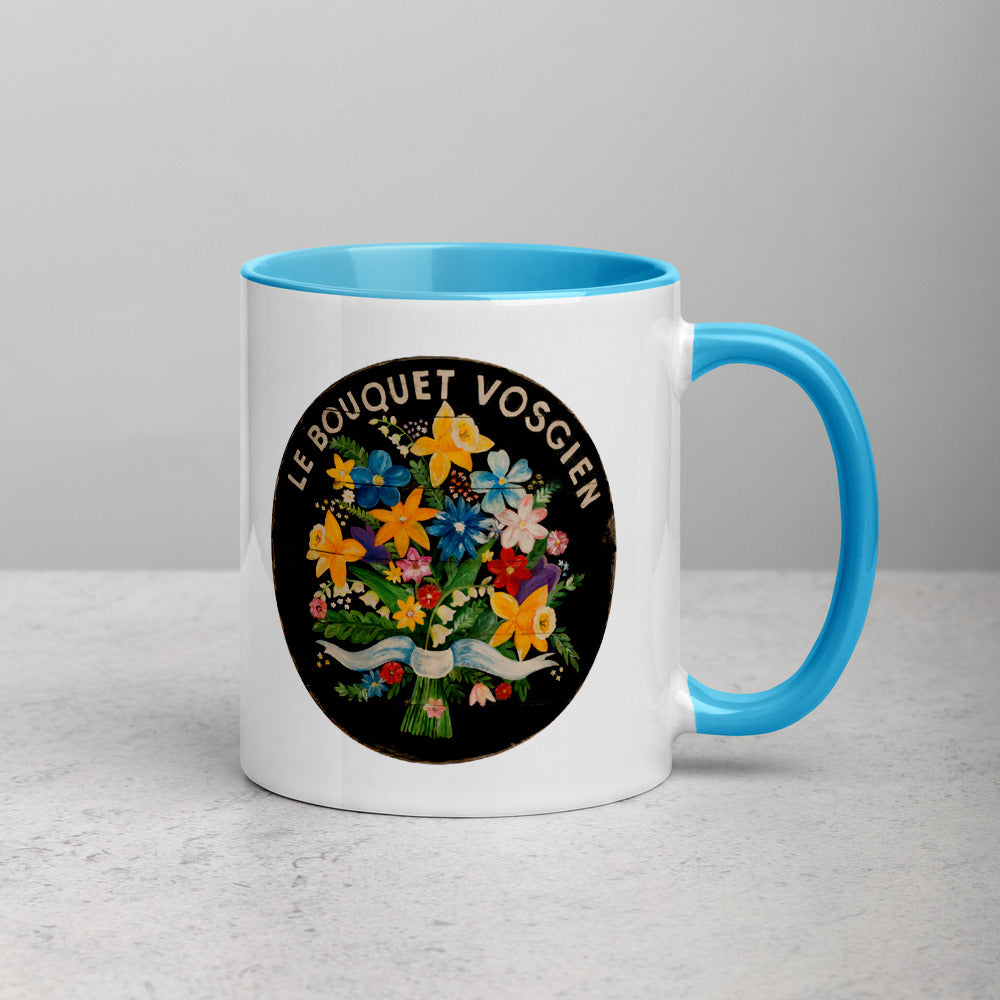 Bouquet of Flowers on Black Mug with Color Inside