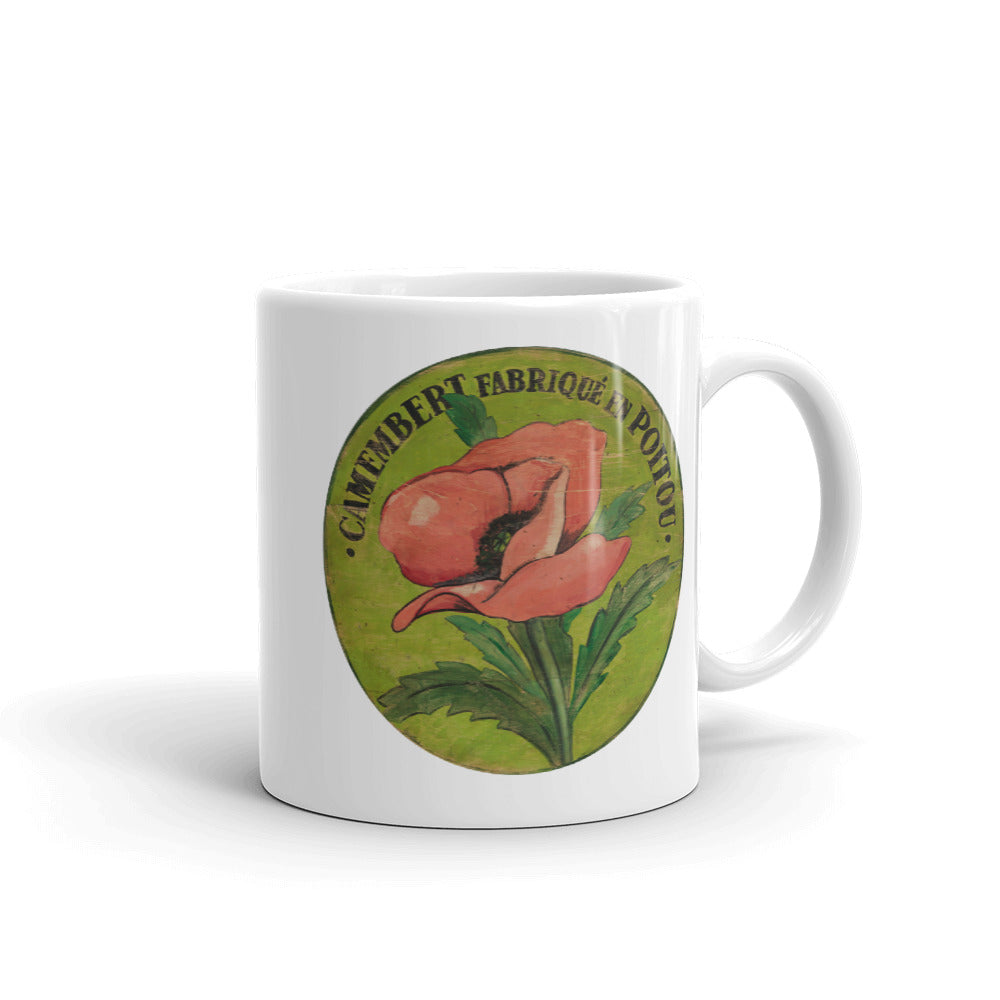 Pink Poppy on green White Glossy Mug