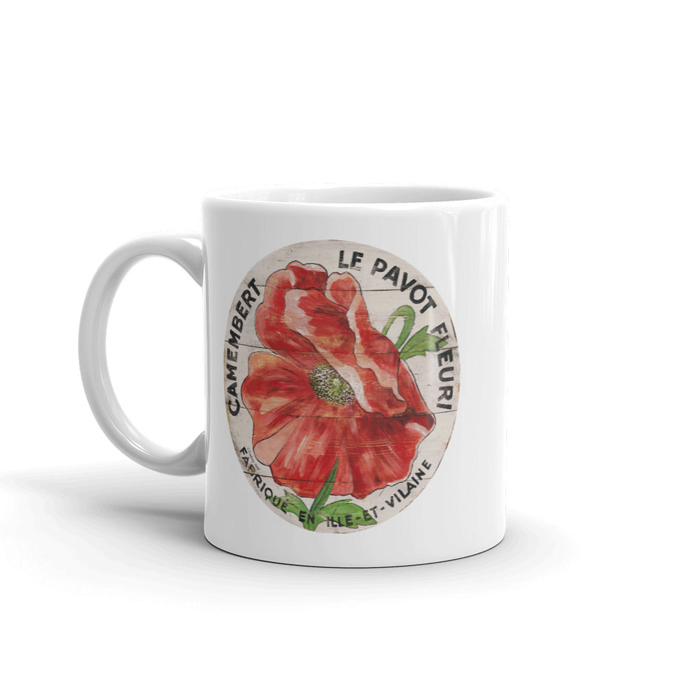 Red Poppy on Cream White Glossy Mug