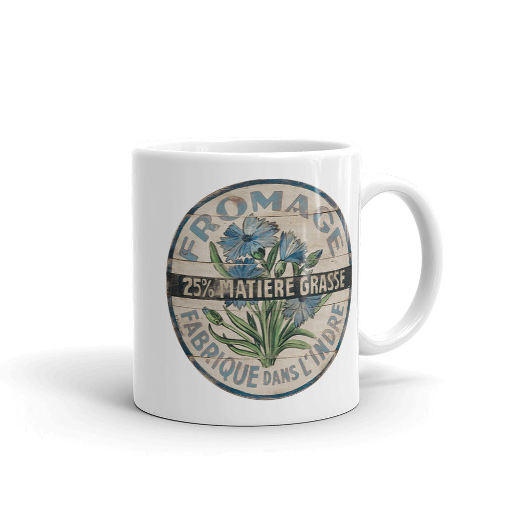 Blue and White Flower White Glossy Mug