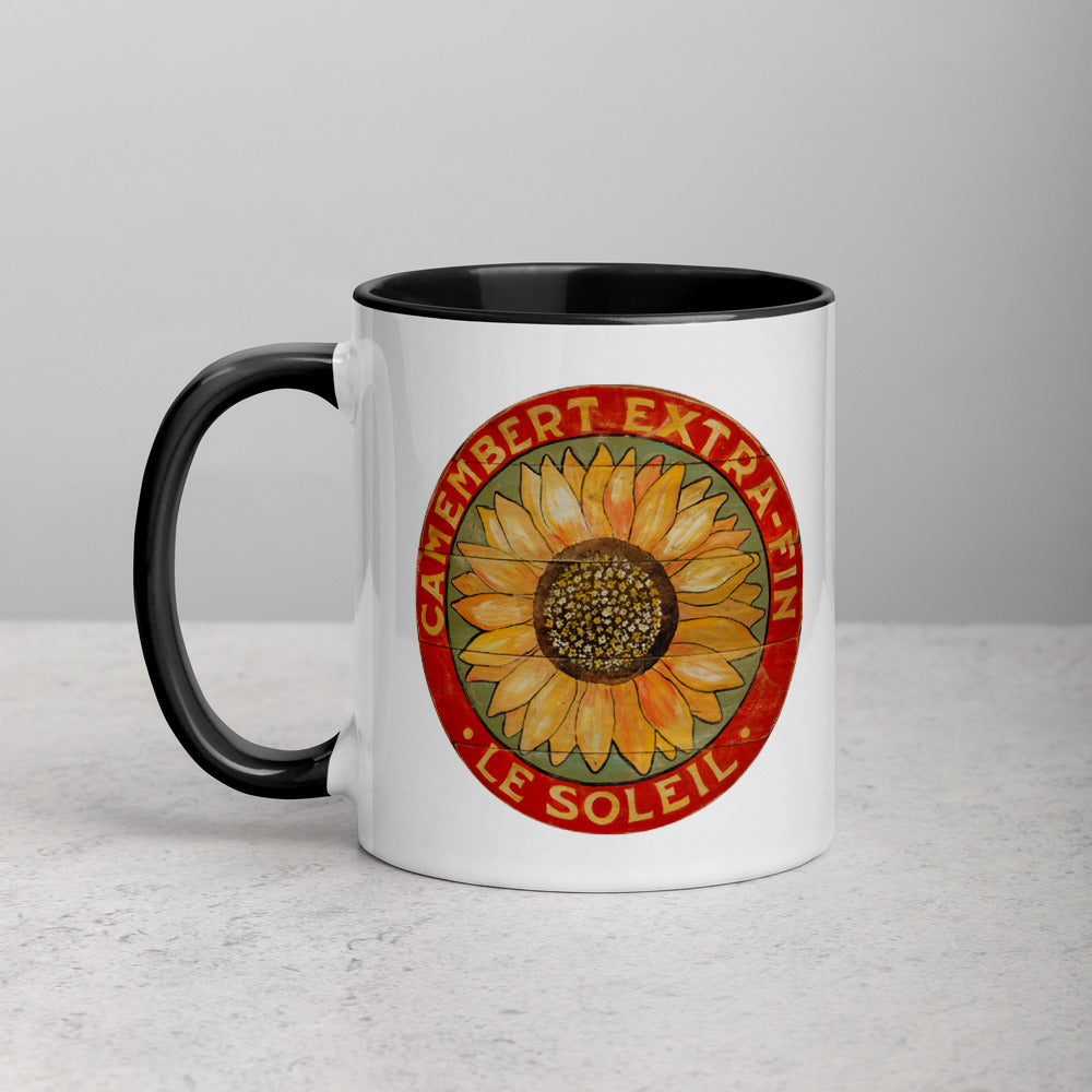 Yellow Sunflower on Sage Mug with Color Inside