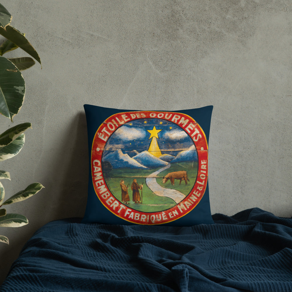 Christmas Star Throw Pillow on Blue 18 x 18