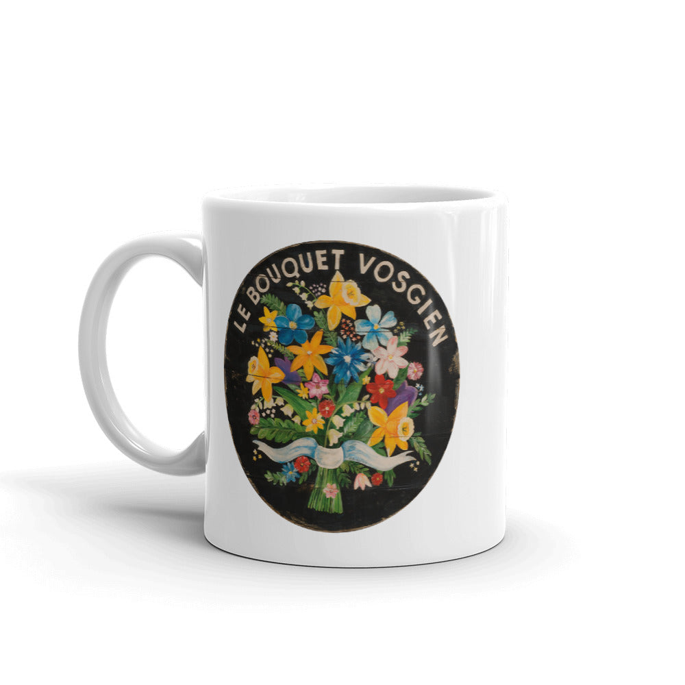 Bouquet of Flowers on black White Glossy Mug