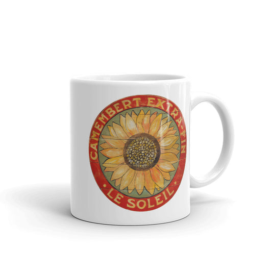 Yellow Sunflower on Sage White Glossy Mug