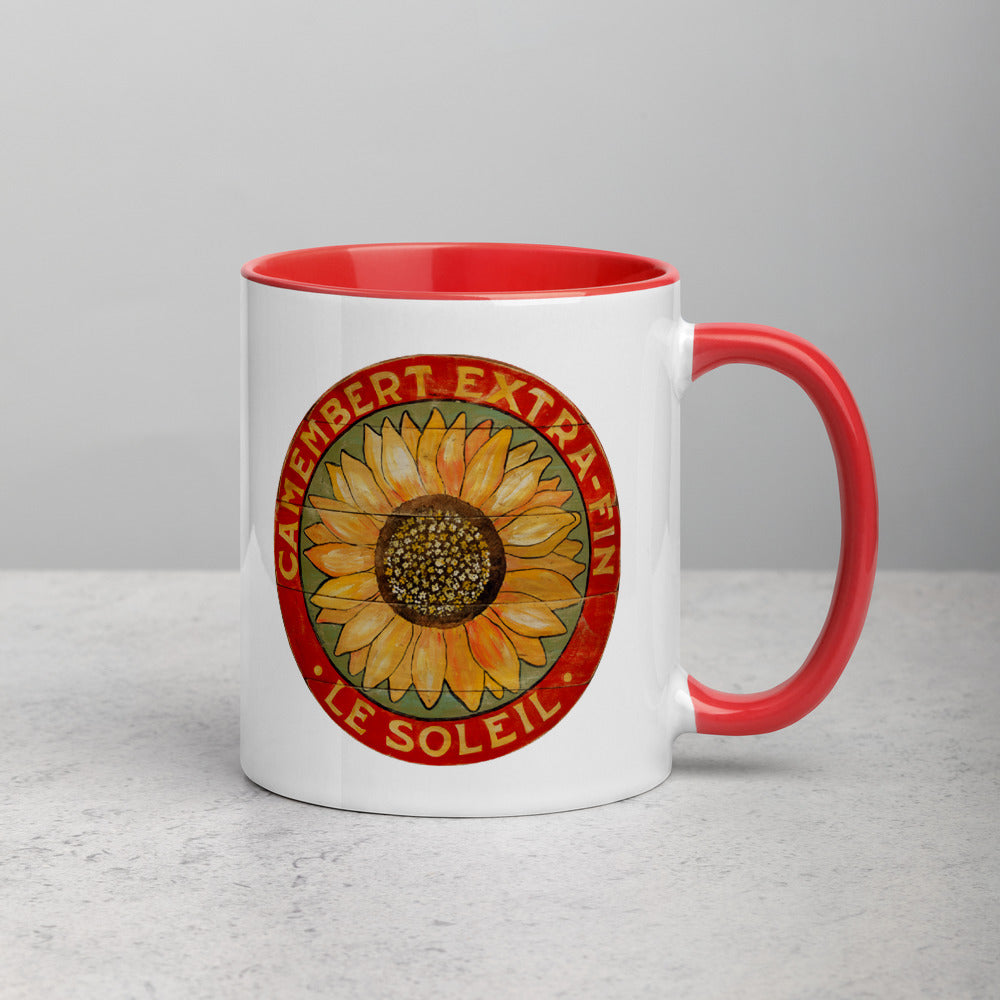 Yellow Sunflower on Sage Mug with Color Inside
