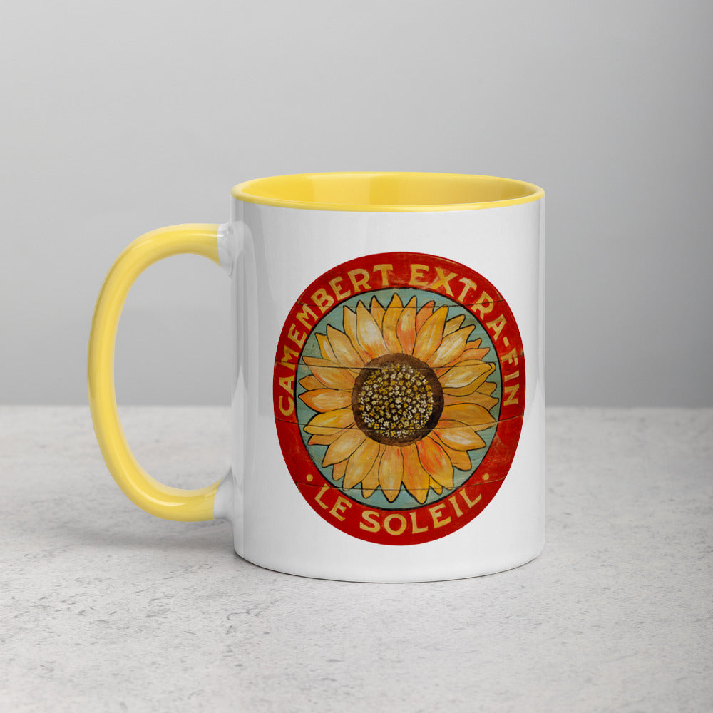 Yellow Sunflower on Blue Mug with Color Inside