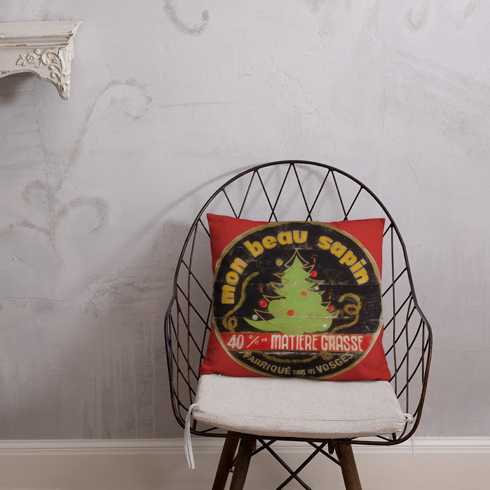 Christmas Tree Throw Pillow on Red 18 x 18