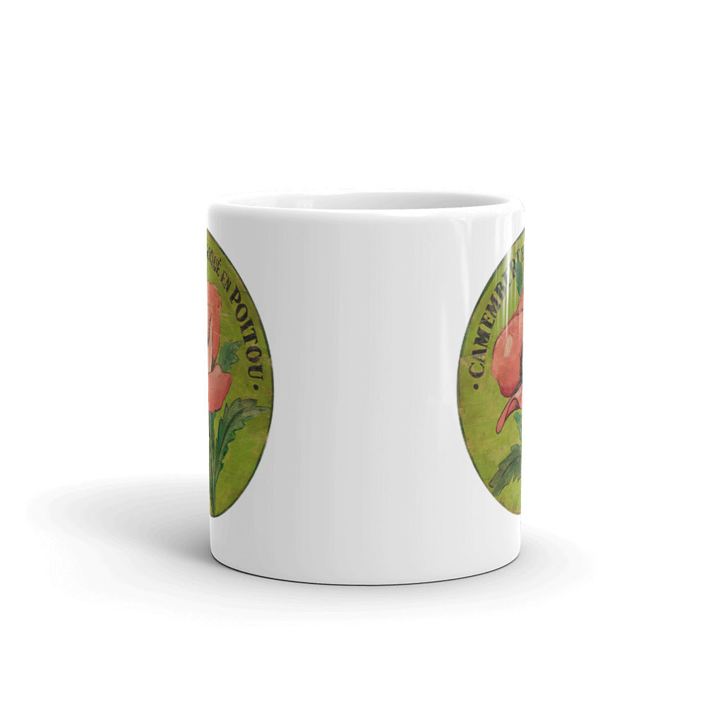 Pink Poppy on green White Glossy Mug