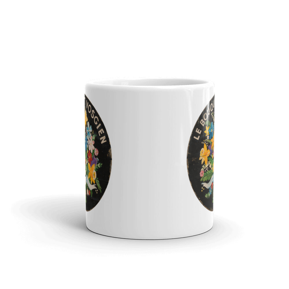 Bouquet of Flowers on black White Glossy Mug