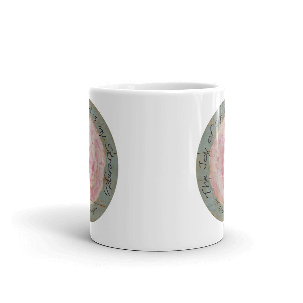 Pink Flower Joy White Glossy Mug
