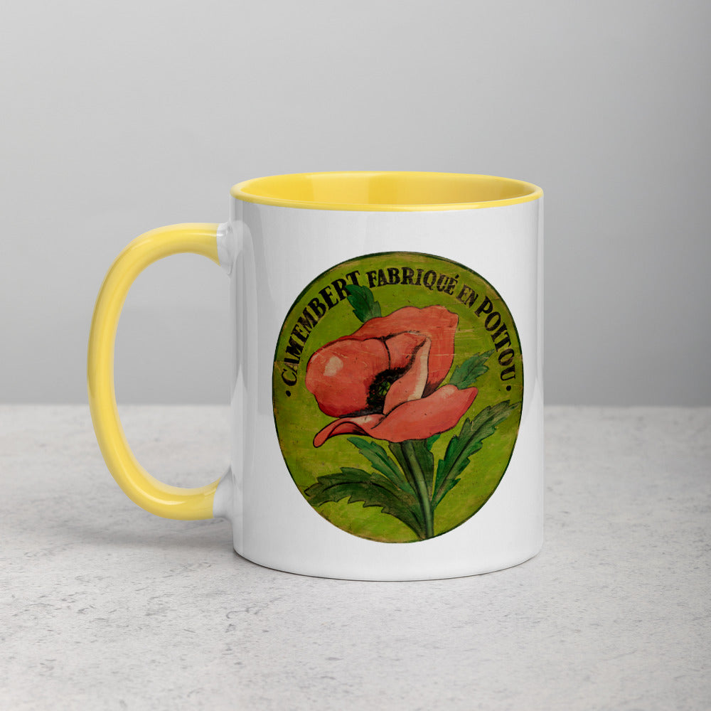 Pink Poppy Mug on green with Color Inside