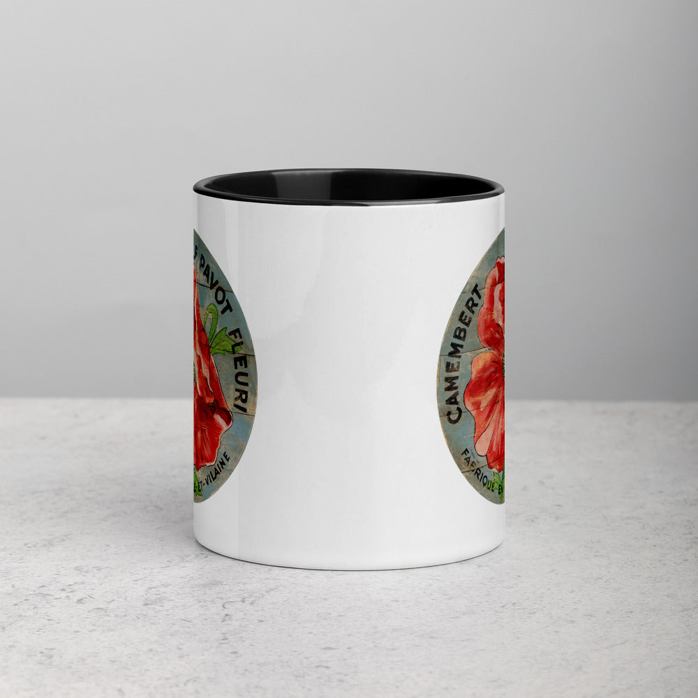 Red Poppy on blue Mug with Color Inside