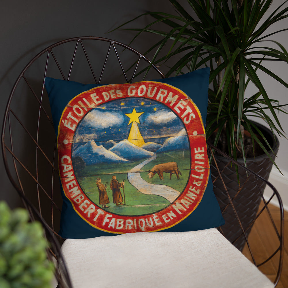 Christmas Star Throw Pillow on Blue 18 x 18