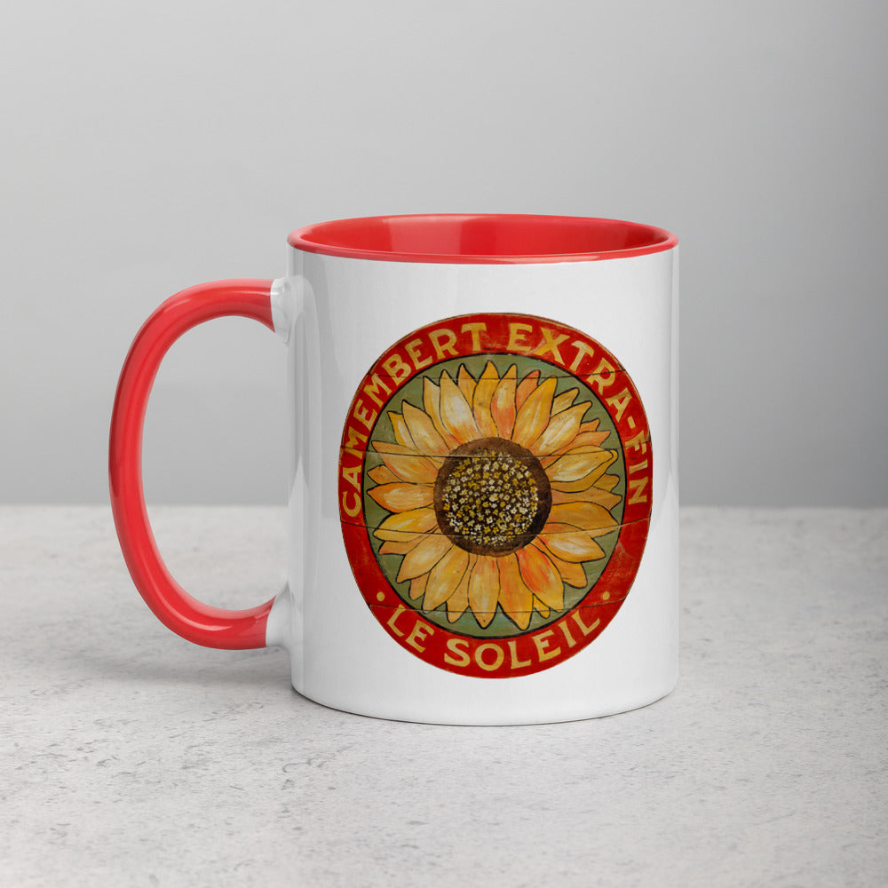 Yellow Sunflower on Sage Mug with Color Inside