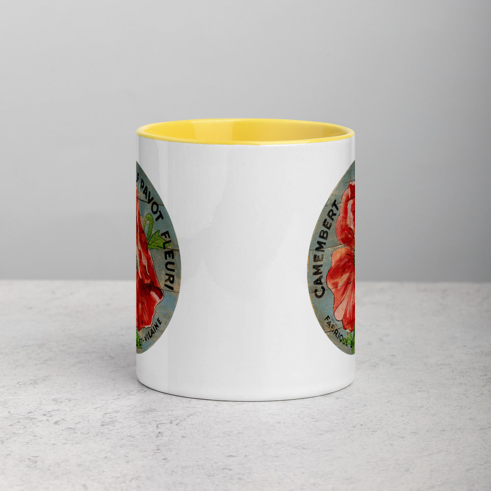 Red Poppy on blue Mug with Color Inside