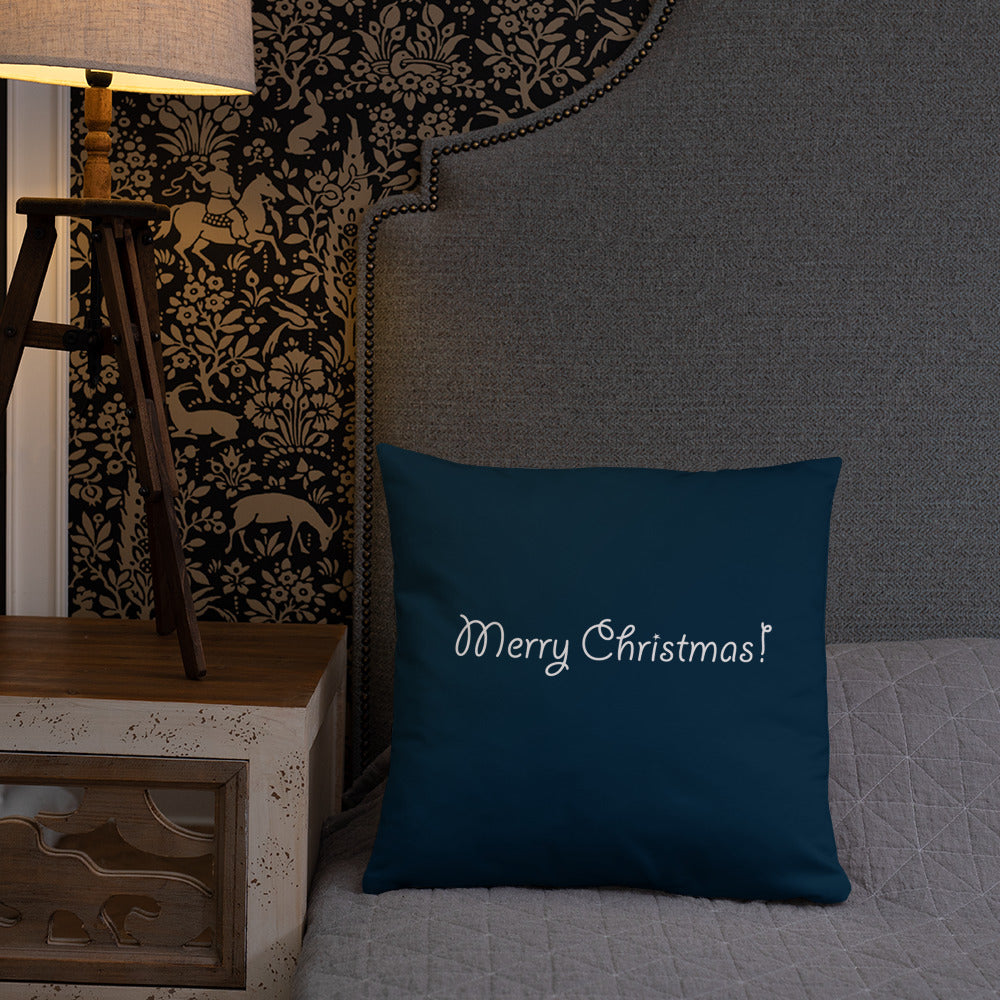 Christmas Star Throw Pillow on Blue 18 x 18