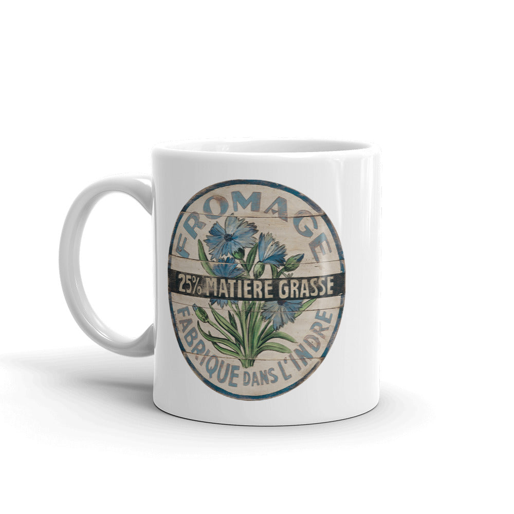 Blue and White Flower White Glossy Mug