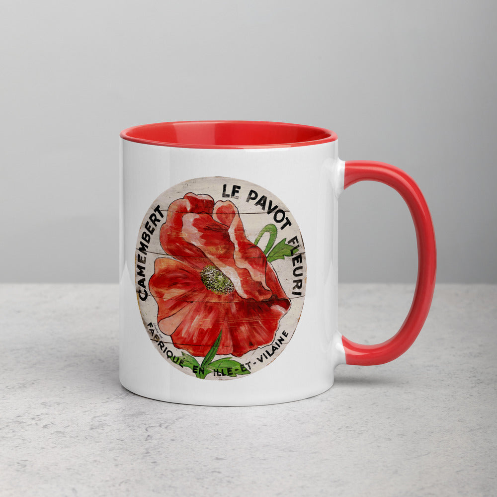 Red Poppy on cream Mug with Color Inside