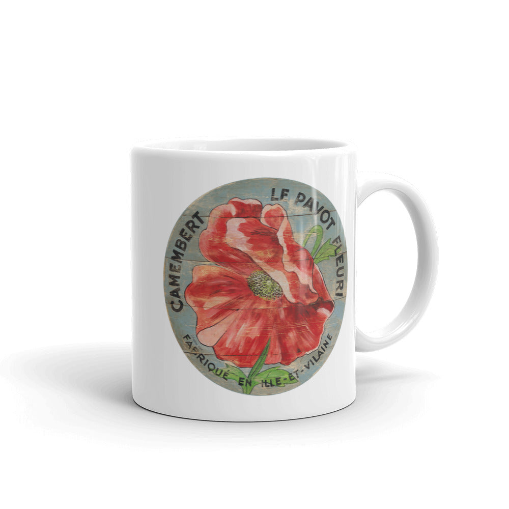 Red Poppy on blue White Glossy Mug