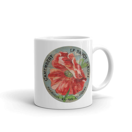 Red Poppy on blue White Glossy Mug