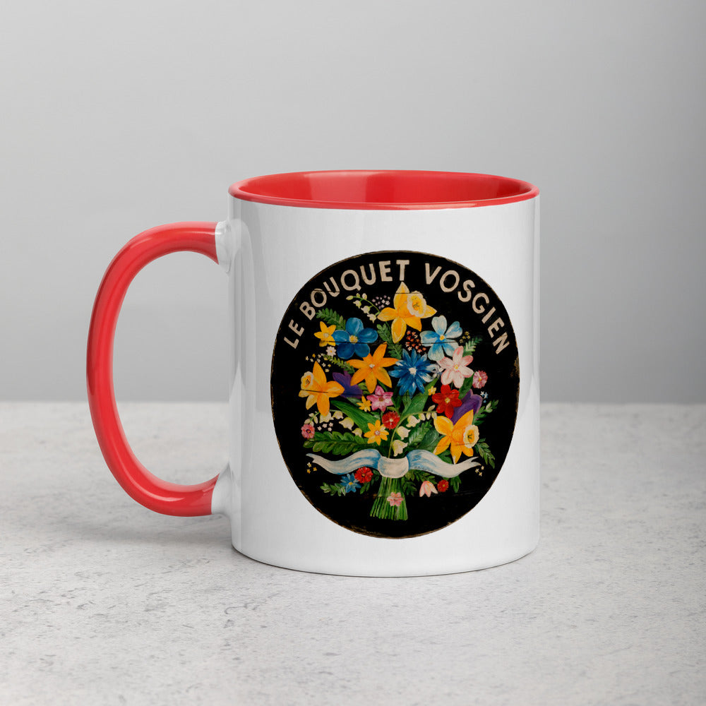 Bouquet of Flowers on Black Mug with Color Inside