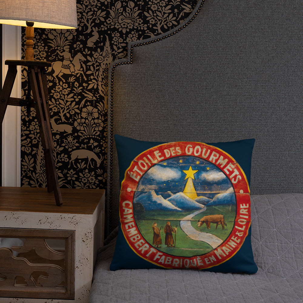 Christmas Star Throw Pillow on Blue 18 x 18