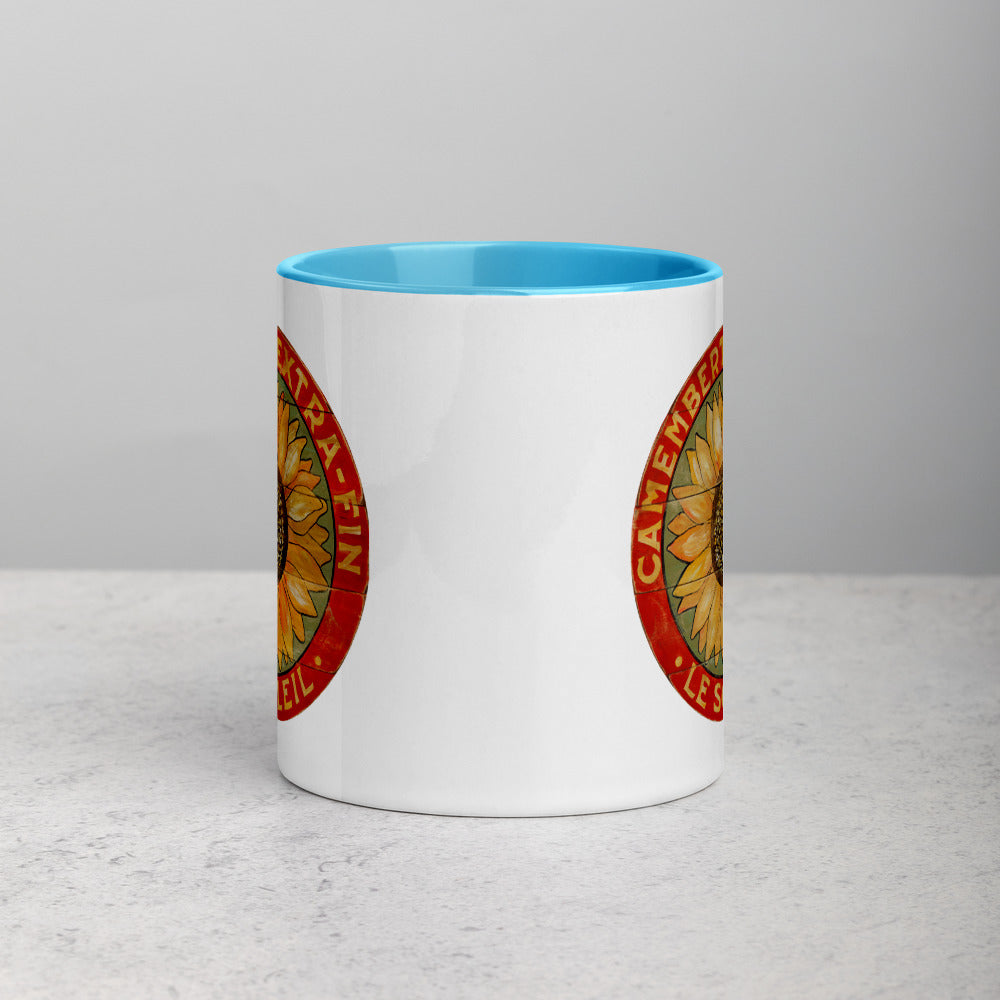 Yellow Sunflower on Sage Mug with Color Inside