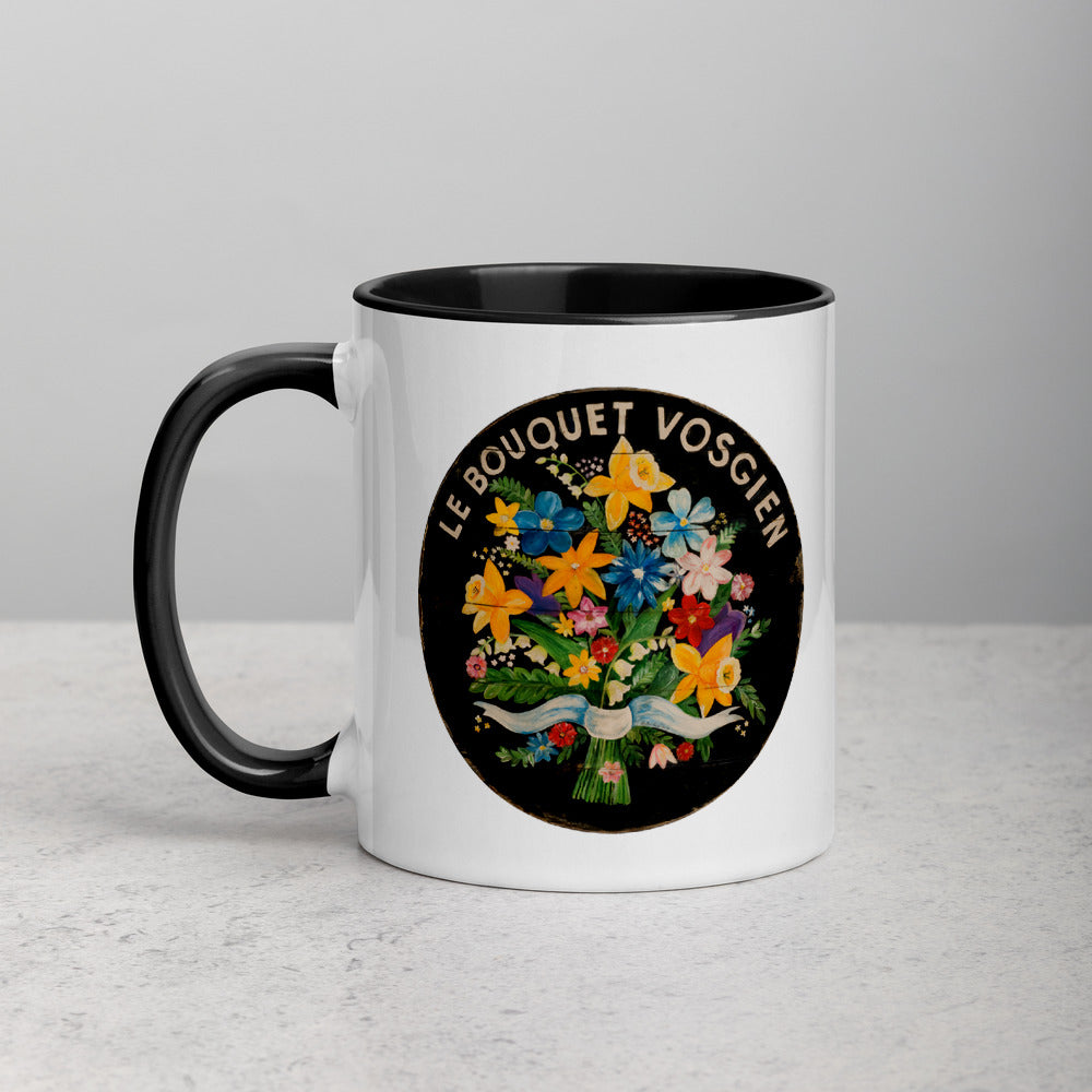 Bouquet of Flowers on Black Mug with Color Inside