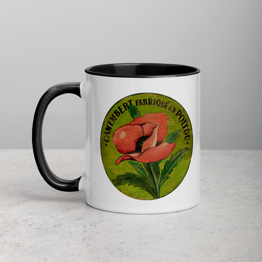 Pink Poppy Mug on green with Color Inside